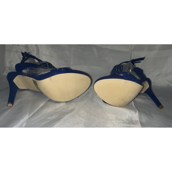 Just Fab Women's Size 8.5 Platform Stiletto 5in Heels Blue Silver Design Straps - Picture 11 of 16